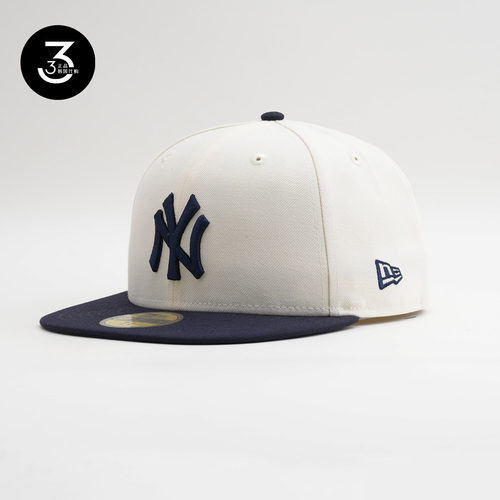 韩国代购NEWERA纽亦华5950平沿全封闭棒球帽NY纽约扬基米白拼藏蓝