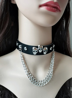 无合金PU皮女锁骨链潮