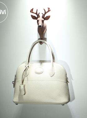 Airvivi-15S78-头层牛皮贝壳包真皮包奶昔白手提包保龄球包女包