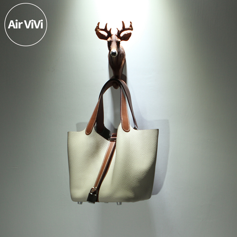 【Airvivi高端】17B89-奶昔白拼棕色头层牛皮真皮水桶包菜篮子包,箱包皮具/热销女包/男包,水桶包,淘宝优惠券,粉丝福利购,淘宝优惠卷