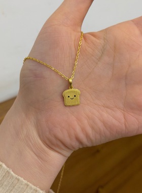 金色微笑面包吐司可爱锁骨链