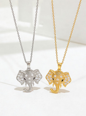 轻奢镶钻吉祥银色小象锁骨链女款