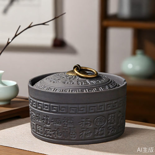 百福紫砂烟灰缸带盖防飞灰高档