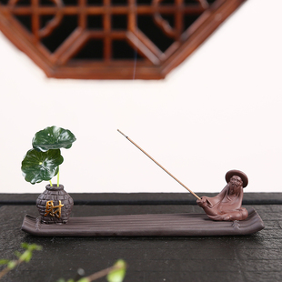 紫砂老翁垂钓创意陶瓷线香炉家用室内卧香炉沉香檀香熏香炉香插