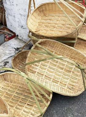 编织水果方筐收纳带手提竹篮