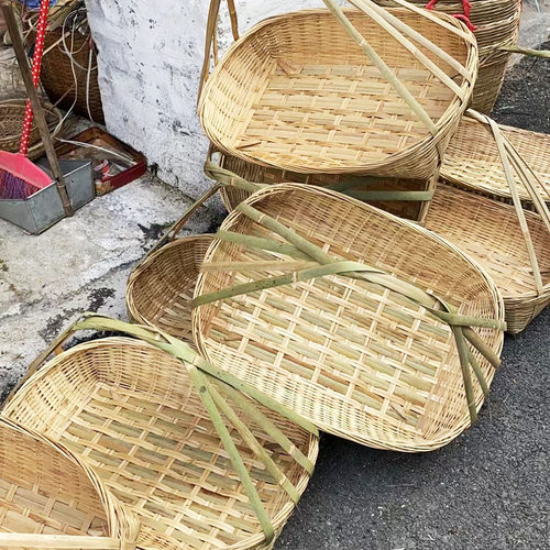 编织水果方筐收纳带手提竹篮