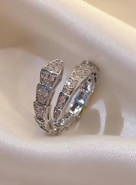 爆款微镶锆石满钻蛇骨戒指ins百搭不掉色食指戒指环女