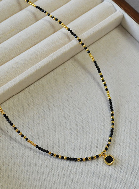 新款简约黑尖晶直播爆款黑玛瑙串珠项链多层叠戴设计感颈链女