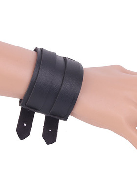 日韩时尚皮革护腕手镯表演用双扣头可调超宽手带手环