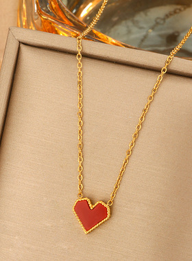 法式红色小爱心贝母时尚项链女不掉色钛钢锁骨链轻奢饰品