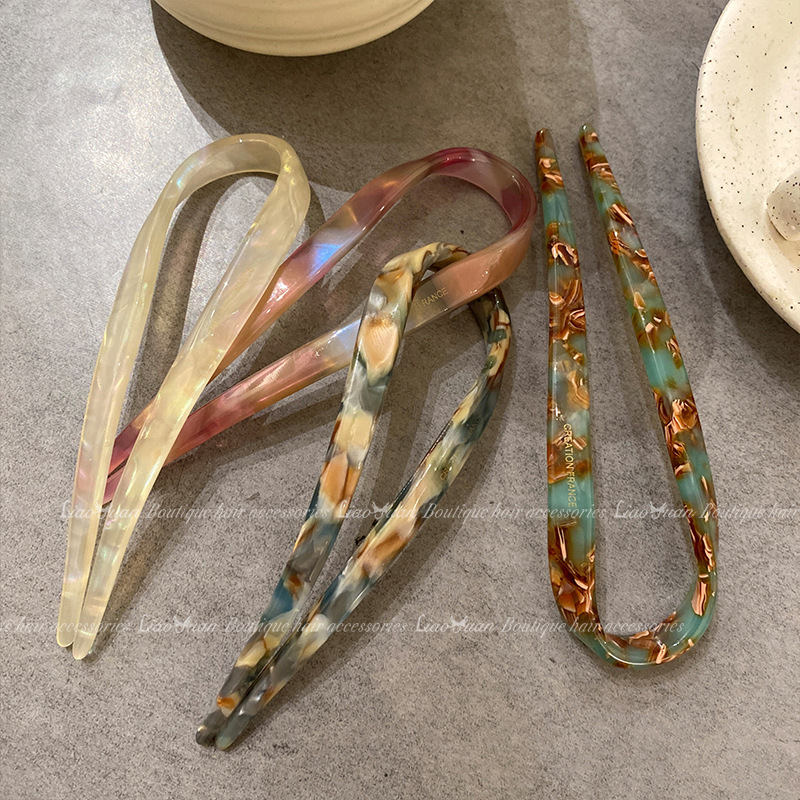 简约仿醋酸u型发簪女感可爱丸子头发钗簪子2024新头饰ins