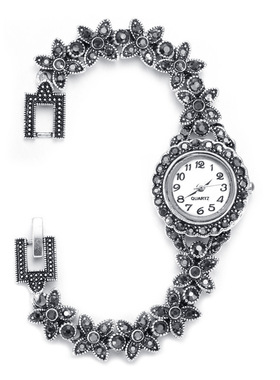 欧美复古风唯美镀银烤漆镶钻艺术花朵女士手表源头工厂现货价