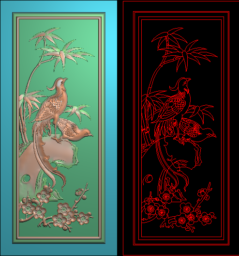 梅花鸟门板精雕图浮雕刻图灰度图竹子四季花中板 福禄寿餐椅背板