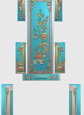 龙凤凰餐桌精雕图浮雕雕刻图灰度图梅花花瓶 元宝 山水 御祥餐椅