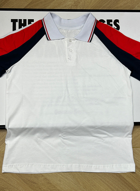 定制校服白色上衣拼接红蓝短袖中小学生翻领休闲运动pole衫校服裙
