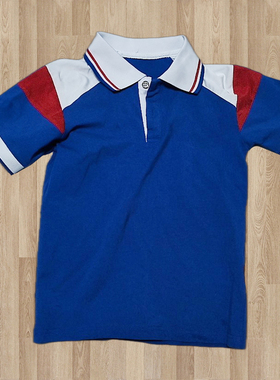 学生校服蓝色短袖上衣中小学生纯棉运动休闲风拼接白色翻领pole衫