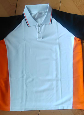 白色拼接橙色上衣藏蓝色短袖学生校服翻领POLO衫夏季休闲运动班服
