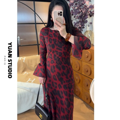 YUAN【圣米歇尔】早秋法式花卉复古斜裁显瘦遮肉优雅连衣裙