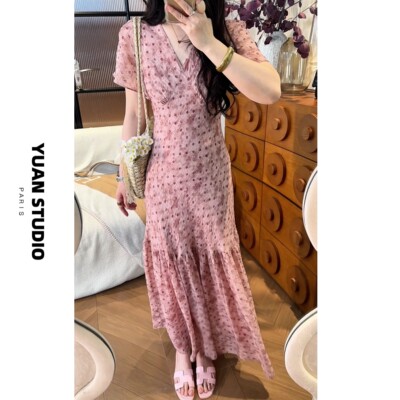 YUAN法式复古彩花卉连衣裙