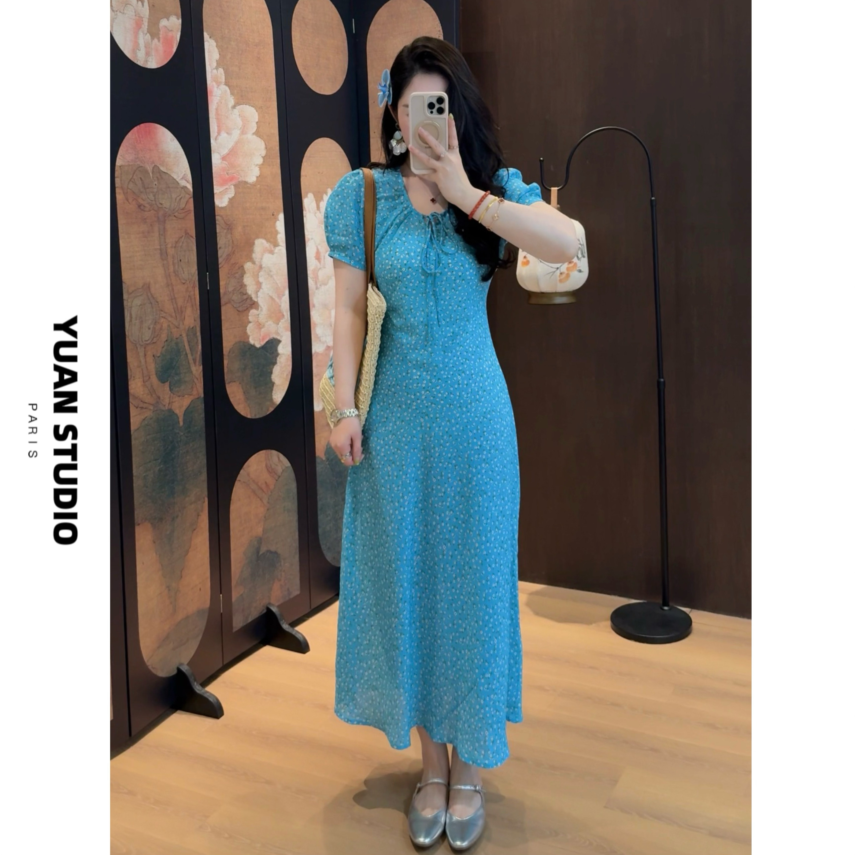 【海燕泡芙】2026春季新款法式复古气质收腰显瘦短袖连衣裙女