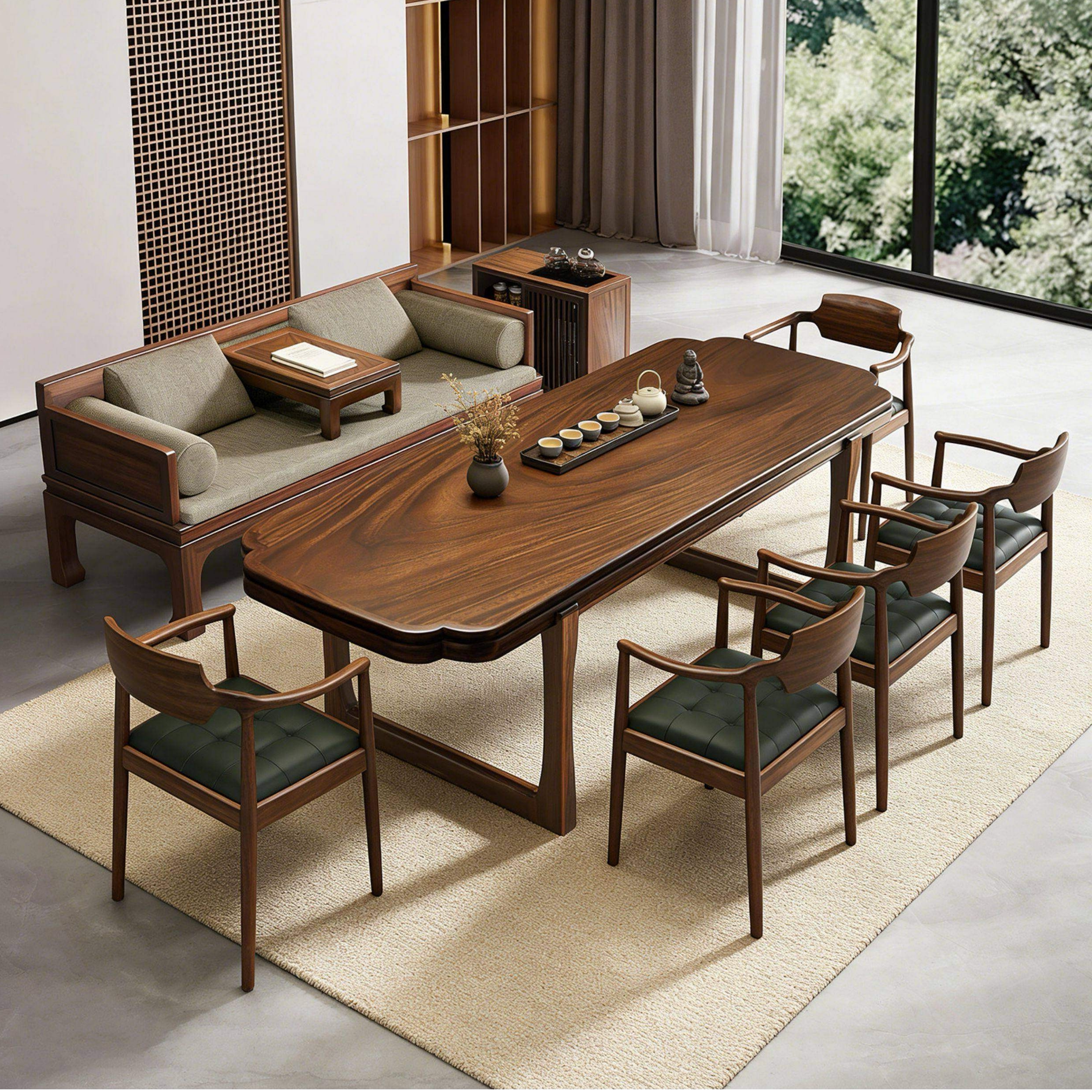 胡桃木罗汉床茶桌椅组合新中式大板实木家用办公室茶台宋氏美学