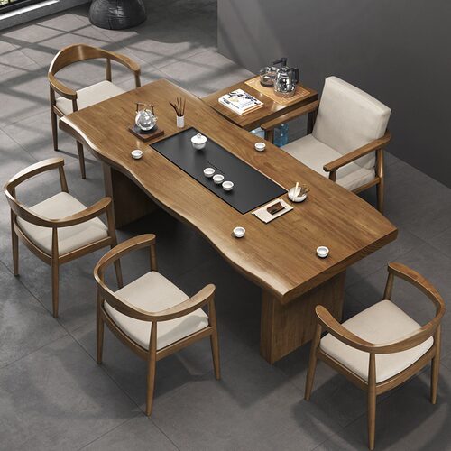 实木新中式茶盘一体茶桌办公茶台