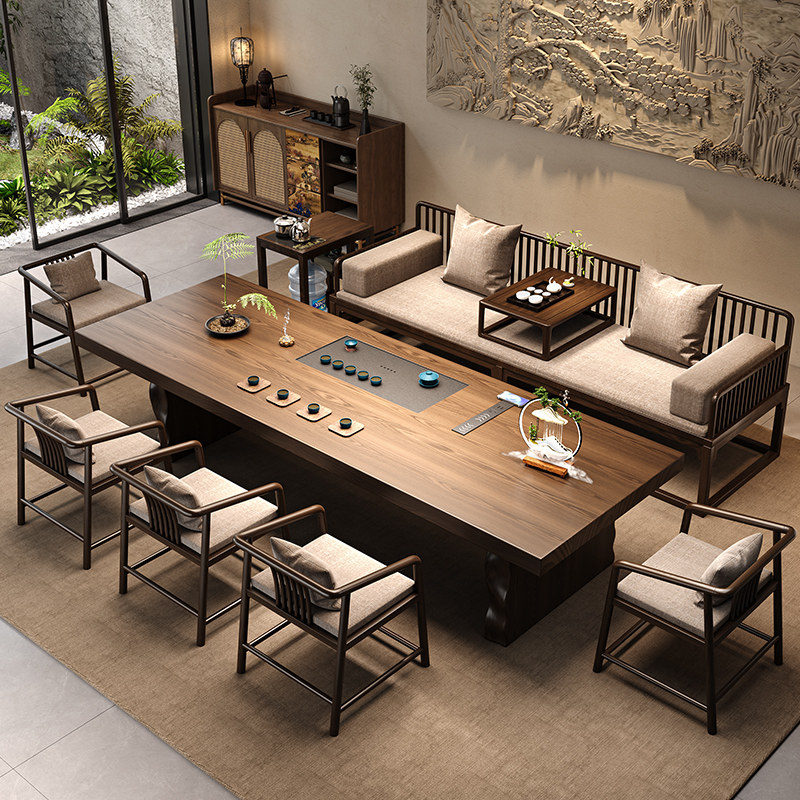 大板罗汉床茶桌椅组合中式现代茶盘一体家用客厅泡茶桌办公室轻奢