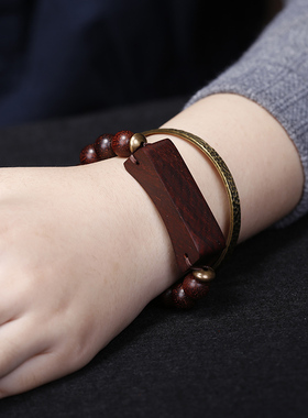 民族风印度小叶紫檀老料佛珠手链混搭陨石坑纹黄铜手串女文艺气质