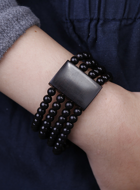 民族风佛珠手串男紫光檀黑檀四圈手排手链女简约气质潮流个性百搭