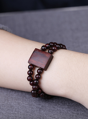 民族风佛珠手串印度小叶紫檀老料双圈手排手链女简约气质百搭饰品