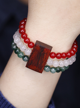 民族风佛珠手串印度小叶紫檀混搭玛瑙多圈手排手链女简约气质百搭