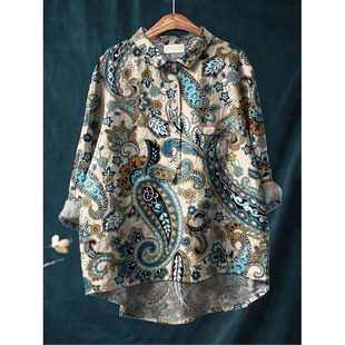 外贸新款 棉麻大码 休闲夏威夷长袖 衬衫 上衣 跨境女士长袖 春秋女装