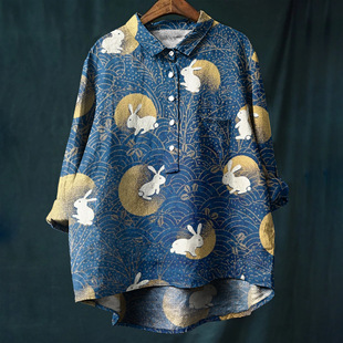 外贸新款 棉麻大码 休闲夏威夷长袖 衬衫 上衣 跨境女士长袖 春秋女装