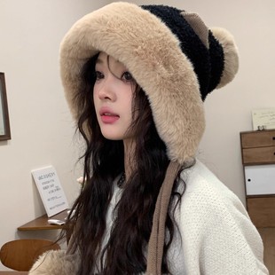 日本GP帽子女冬季韩版百搭可爱耳朵毛线帽加绒护耳帽保暖雷锋帽潮