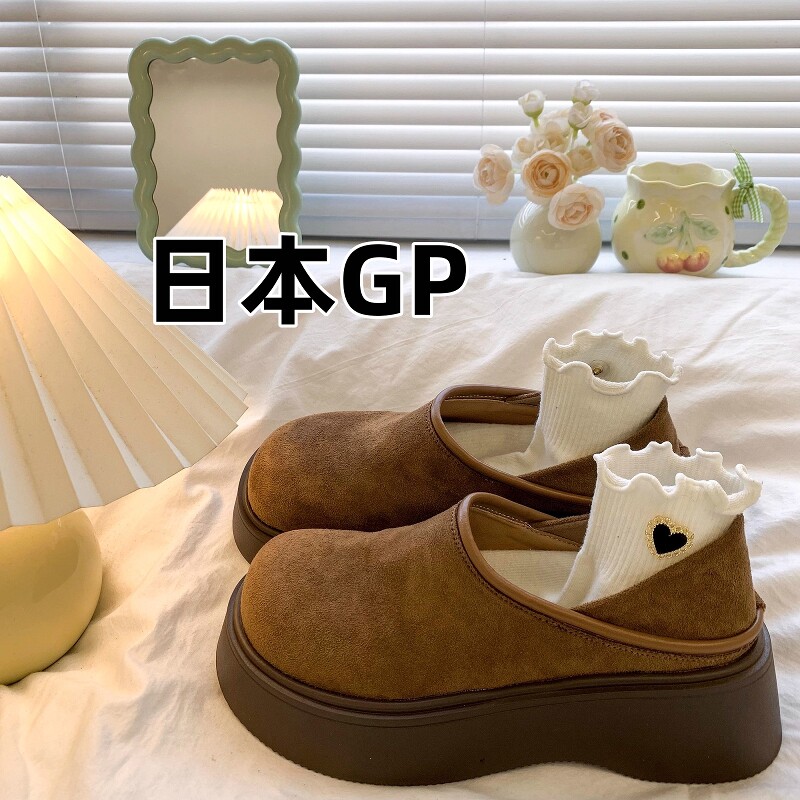 日本GP厚底两穿全包勃肯单鞋女2025新款复古松糕乐福鞋包头半拖鞋