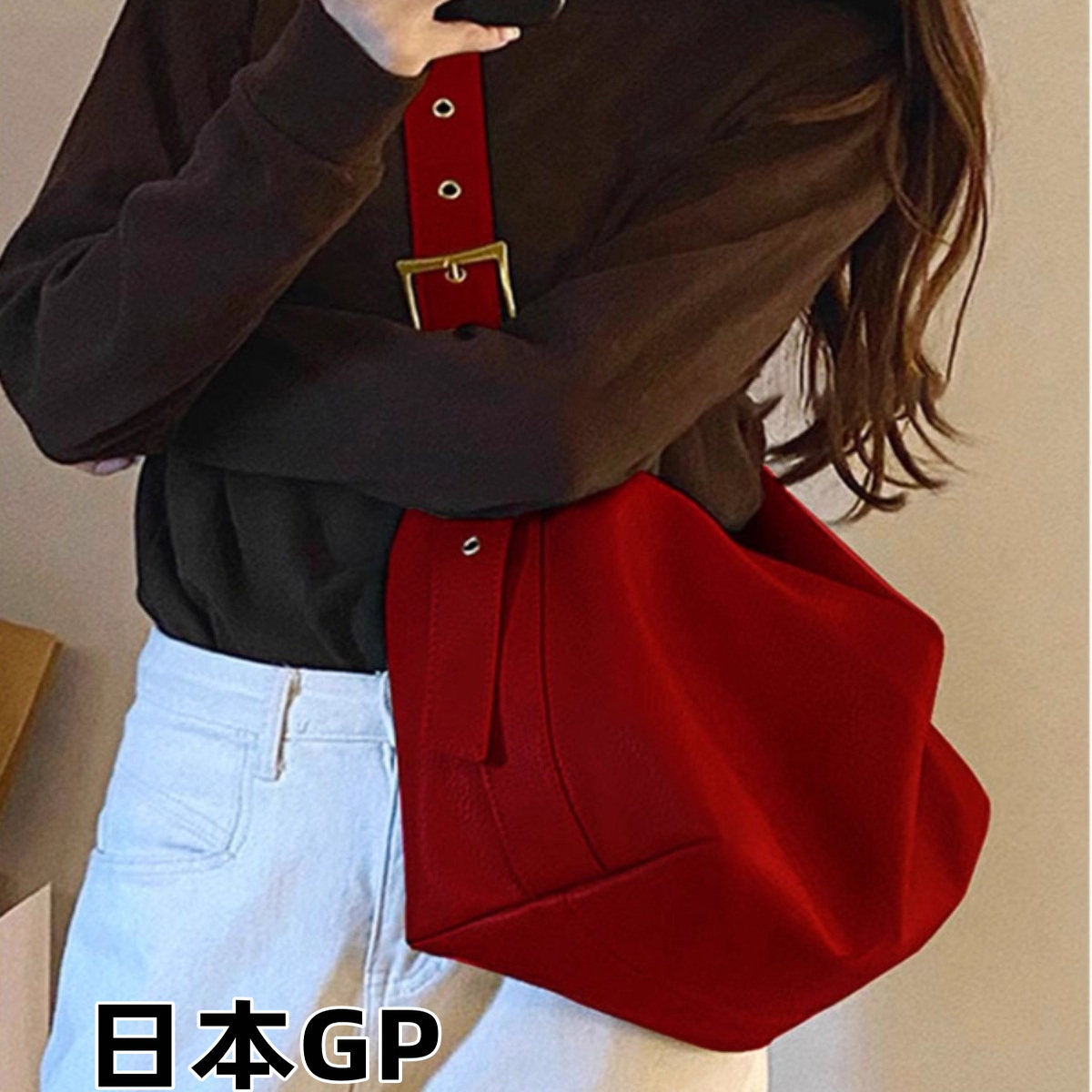 日本GP高级感红色托特包女2025新款休闲通勤单肩包大容量斜挎大包