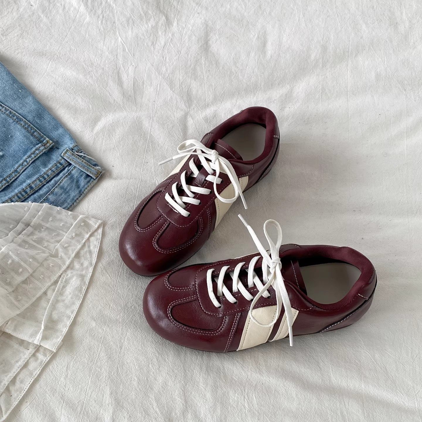 日本GP酒红色复古软底德训鞋女2026春秋新款百搭阿甘鞋系带休闲鞋,女鞋,德训鞋,淘宝优惠券,粉丝福利购,淘宝优惠卷