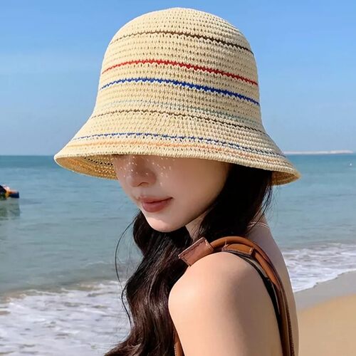 日本GP彩色条纹编织帽子女2026夏