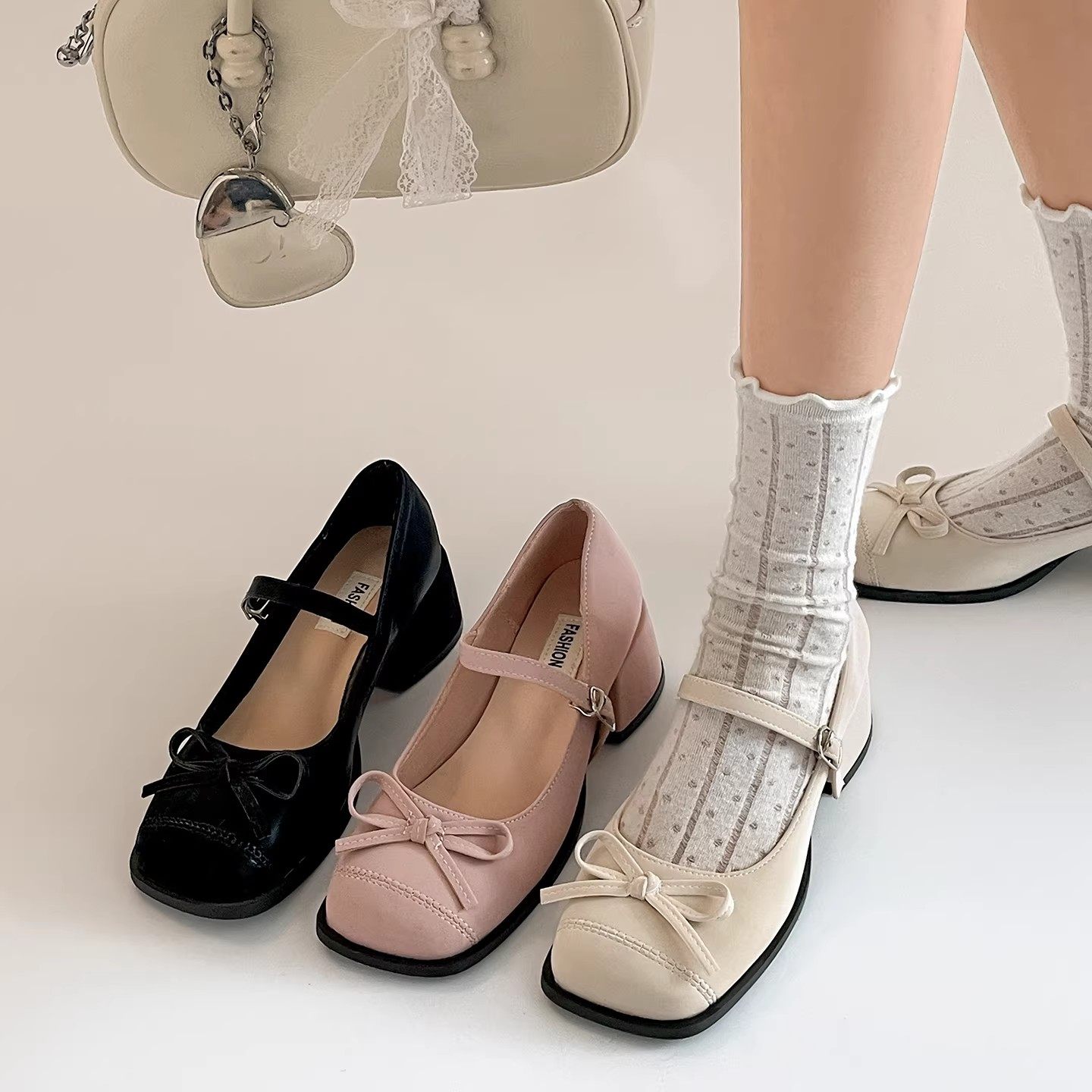 日本GP法式方头浅口粗跟单鞋女2026春新款配裙子增高软底玛丽珍鞋,女鞋,玛丽珍鞋,淘宝优惠券,粉丝福利购,淘宝优惠卷