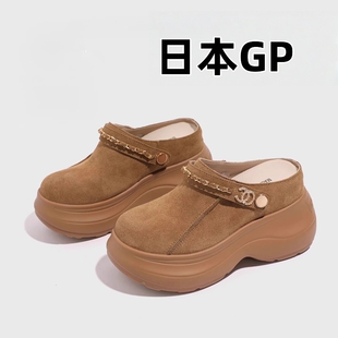 日本GP高级松糕包头半拖鞋女2025秋新款小个子厚底增高勃肯鞋10cm