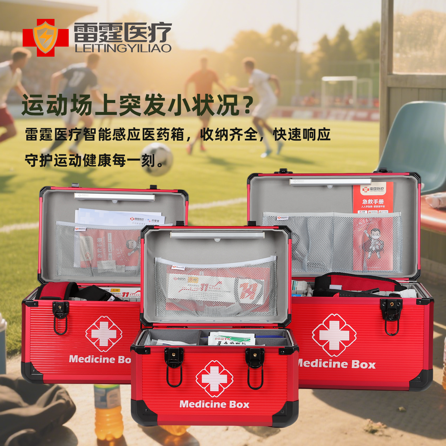雷霆医疗红色急救箱医药箱车用工厂专利药箱便携大号全铝合金多款