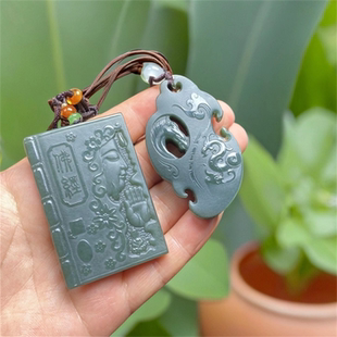 天然新疆和田玉籽料青玉原石双面精雕刻挂件牌子保真支持全国复验