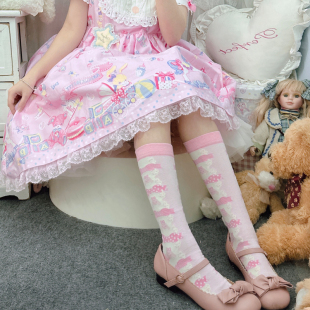 原创呲甜可爱Lolita袜子女春秋小腿袜蝴蝶结洛丽塔软妹公主袜棉