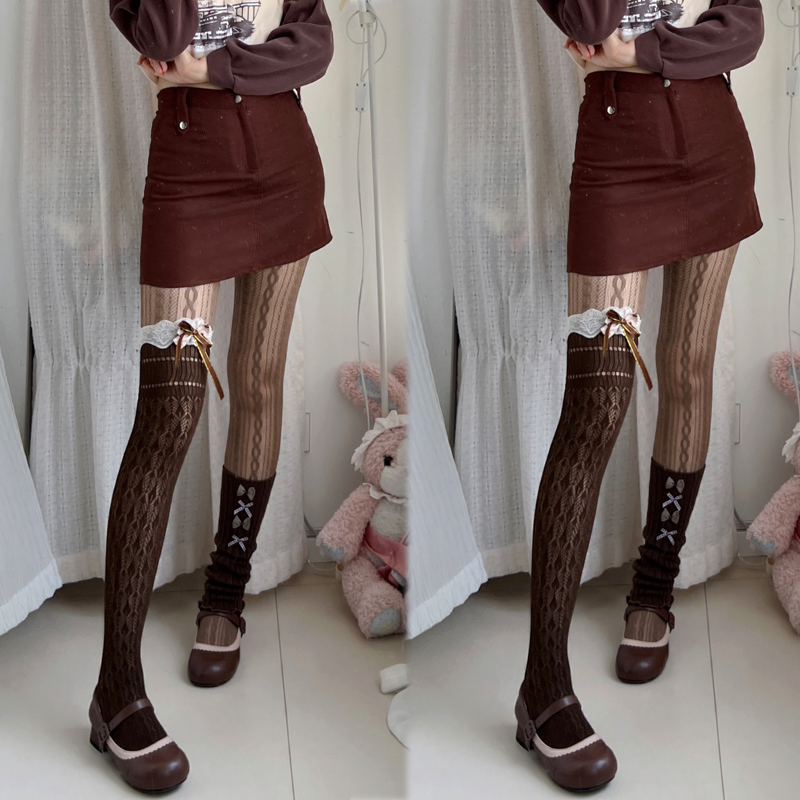 纯欲风提拉米苏叠穿袜套高筒袜女