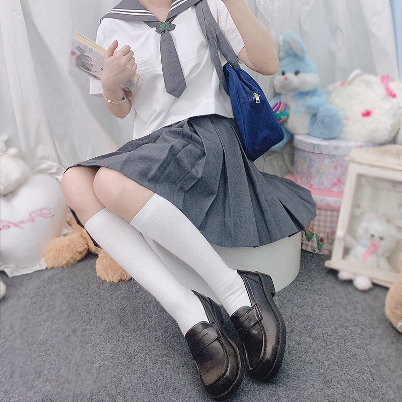 袜子女中筒袜夏季薄款小腿袜jk制服竖条显瘦简约百搭黑白色全棉袜