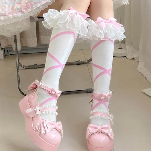 蕾丝交叉小腿袜日系洛丽塔袜