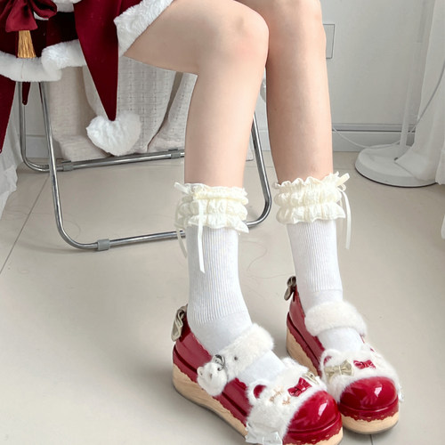 女棉质奶油泡芙中筒袜