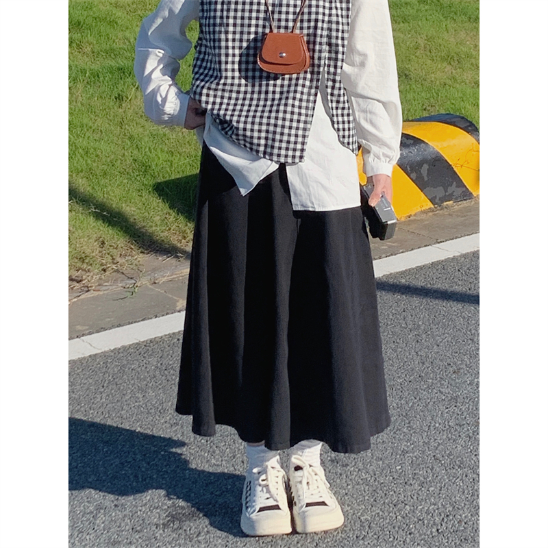 日系黑色半身裙小个子工装裙显瘦