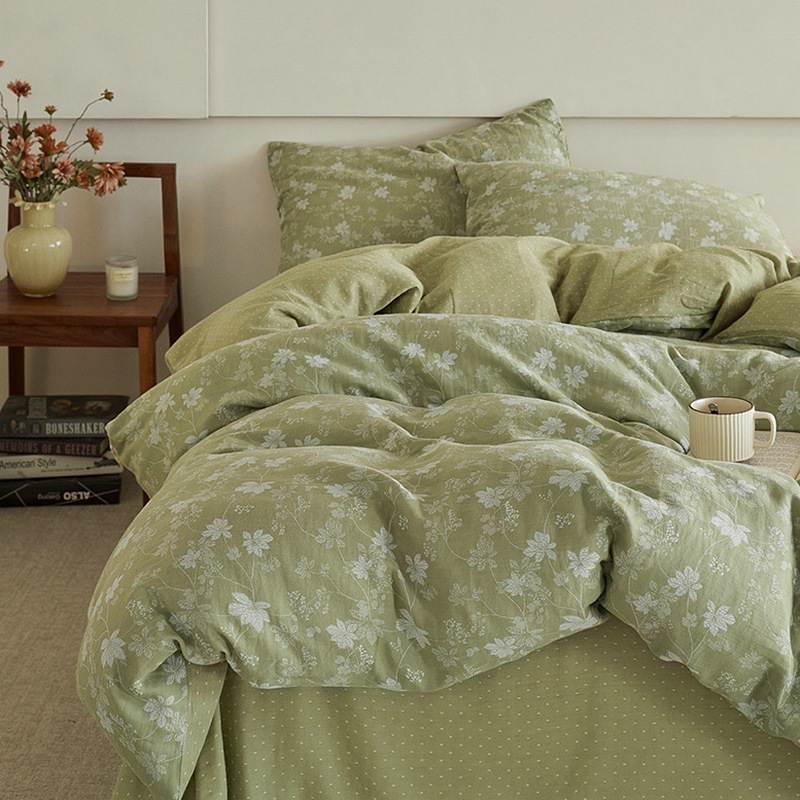 复古风全棉双层纱小提花四件套 纯棉100床单被套床上用品2025新款