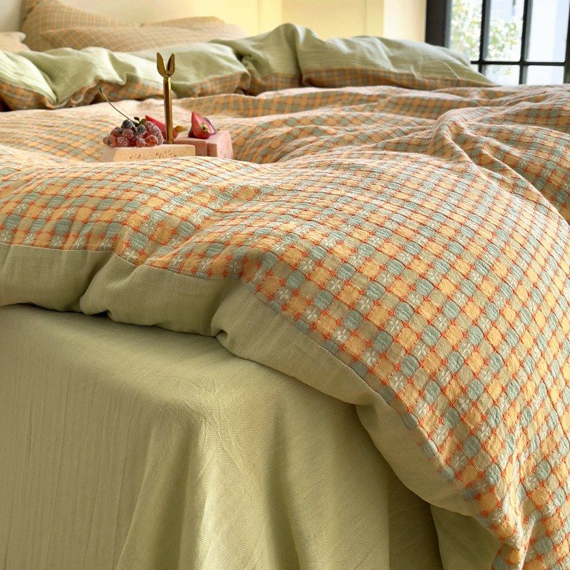 春秋舒适裸睡床单被套四件套纯棉全棉小提花三件套水洗棉床上用品